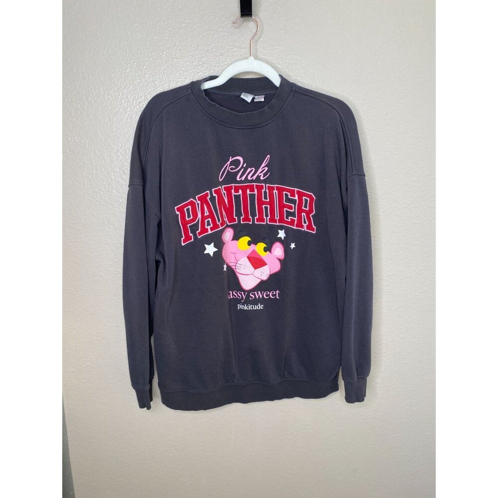 Pink Panther Womens Graphic Sweatshirt Small Black Crewneck Long Sleeve Cotton‎